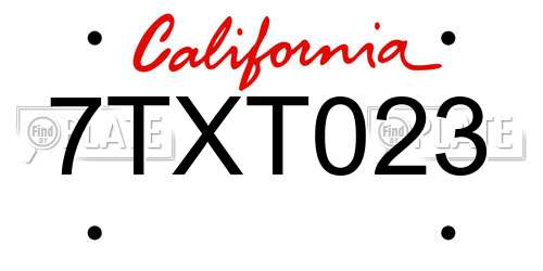 7TXT023 California License Plate