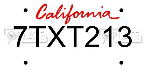 7TXT213 California License Plate