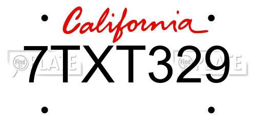 7TXT329 California License Plate