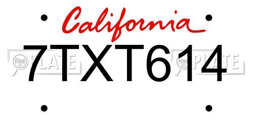 7TXT614 California License Plate