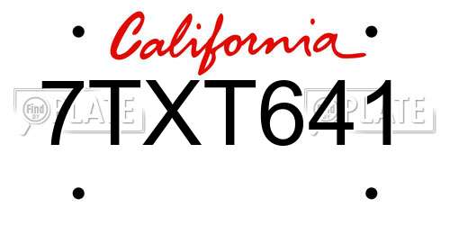 7TXT641 California License Plate