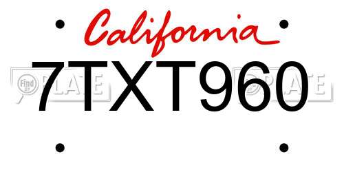 7TXT960 California License Plate