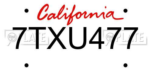 7TXU477 California License Plate