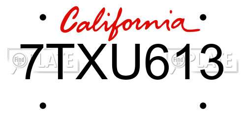 7TXU613 California License Plate