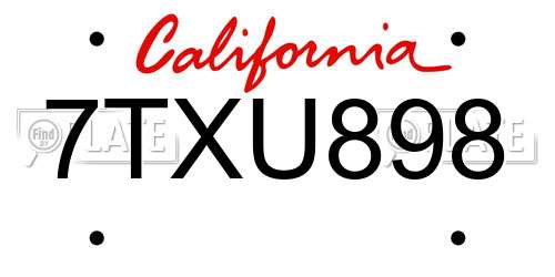 7TXU898 California License Plate