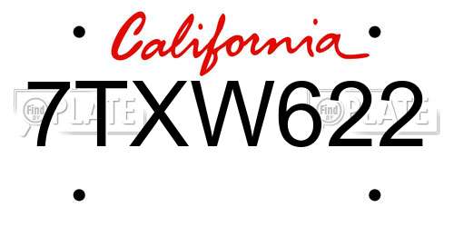 7TXW622 California License Plate