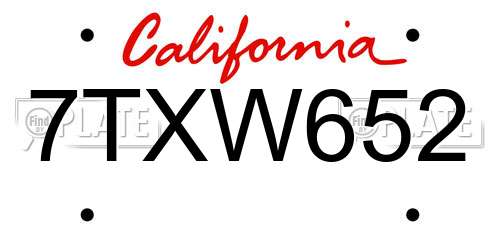 7TXW652 California License Plate