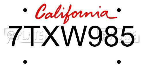 7TXW985 California License Plate