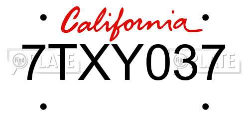 7TXY037 California License Plate