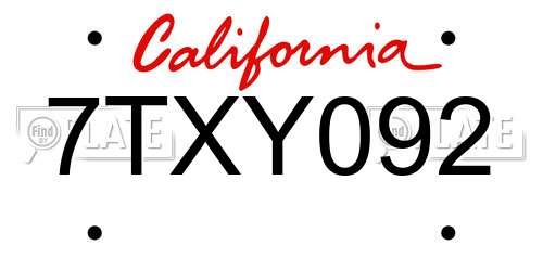 7TXY092 California License Plate