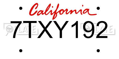 7TXY192 California License Plate