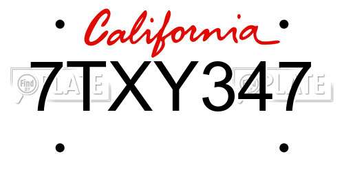 7TXY347 California License Plate
