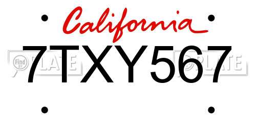 7TXY567 California License Plate