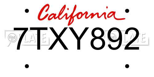 7TXY892 California License Plate