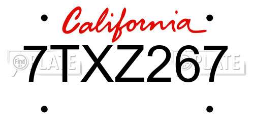 7TXZ267 California License Plate