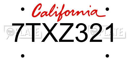 7TXZ321 California License Plate