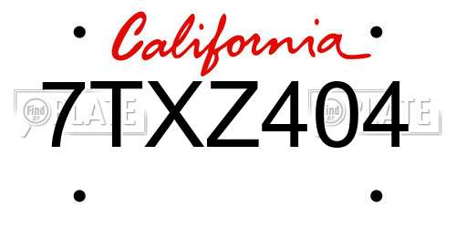7TXZ404 California License Plate