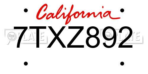 7TXZ892 California License Plate
