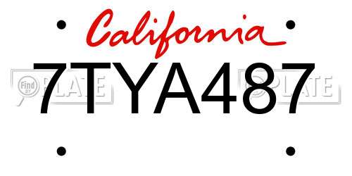 7TYA487 California License Plate