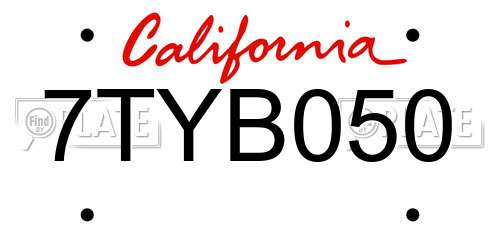 7TYB050 California License Plate