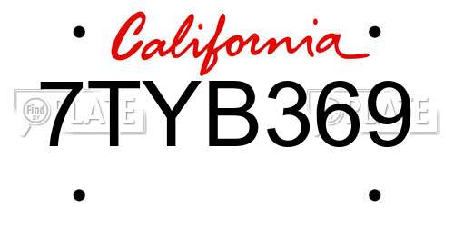 7TYB369 California License Plate