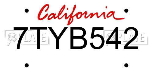 7TYB542 California License Plate