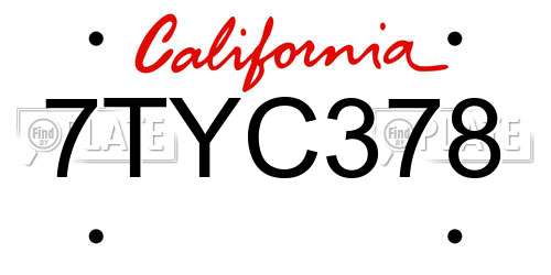 7TYC378 California License Plate