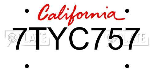7TYC757 California License Plate