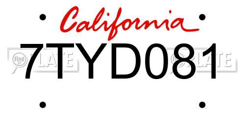 7TYD081 California License Plate