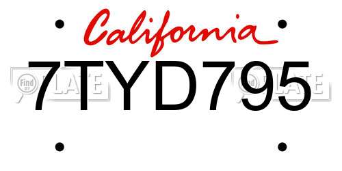 7TYD795 California License Plate