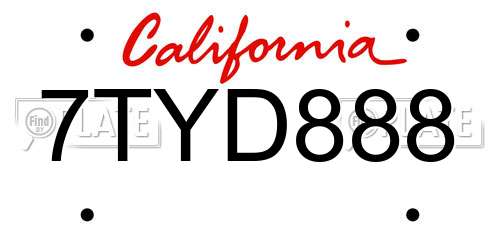 7TYD888 California License Plate
