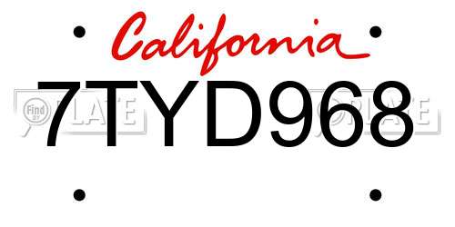 7TYD968 California License Plate
