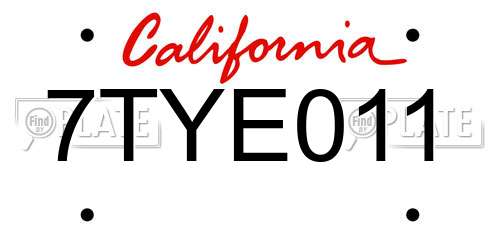 7TYE011 California License Plate