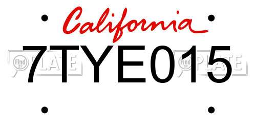 7TYE015 California License Plate