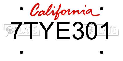 7TYE301 California License Plate