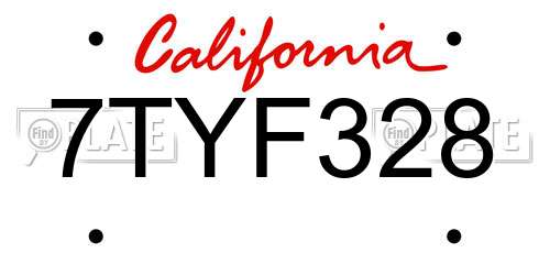 7TYF328 California License Plate