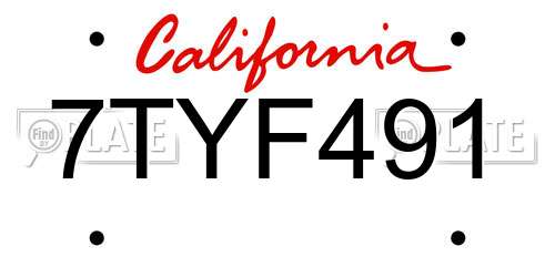 7TYF491 California License Plate