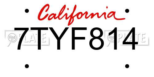 7TYF814 California License Plate