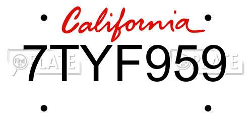 7TYF959 California License Plate