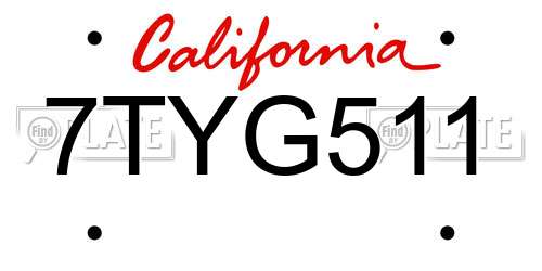 7TYG511 California License Plate