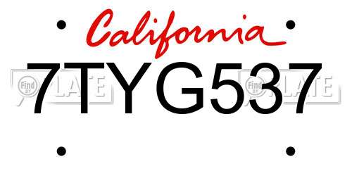 7TYG537 California License Plate