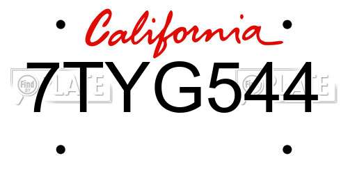 7TYG544 California License Plate