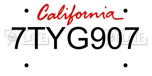 7TYG907 California License Plate