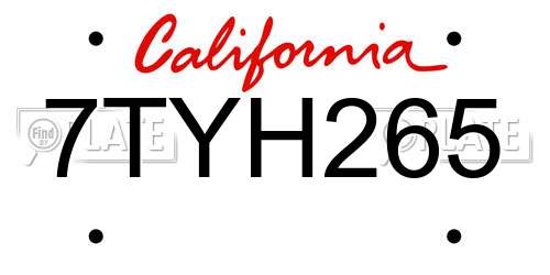 7TYH265 California License Plate