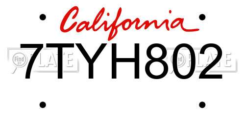 7TYH802 California License Plate