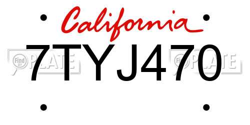 7TYJ470 California License Plate