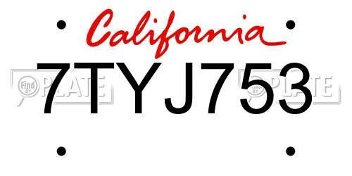 7TYJ753 California License Plate