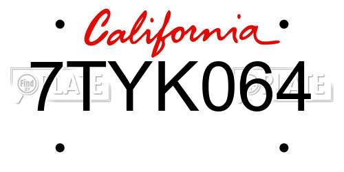 7TYK064 California License Plate