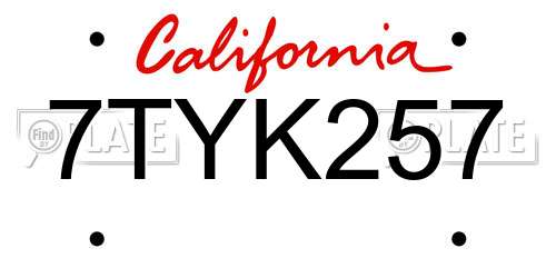 7TYK257 California License Plate