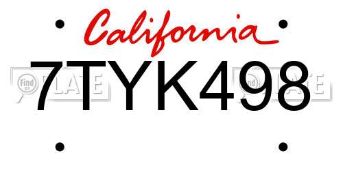 7TYK498 California License Plate